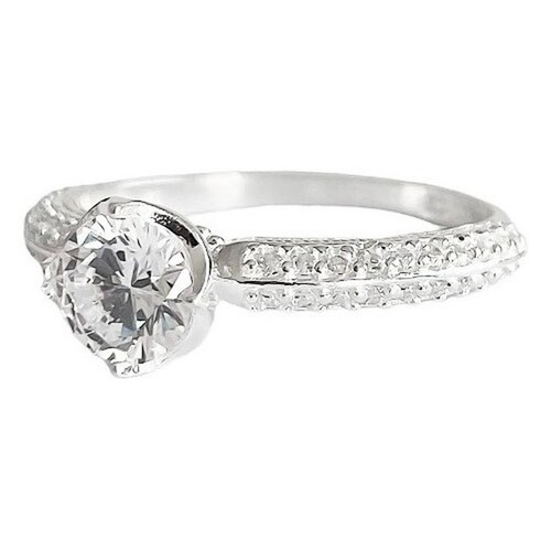 Anillo Compromiso Promesa Boda Corona Deslumbrante Plata 925 6.5 Blanco