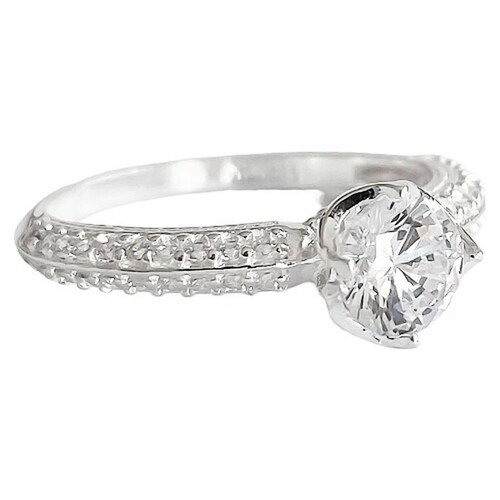 Anillo Compromiso Promesa Boda Corona Deslumbrante Plata 925 6.5 Blanco