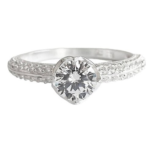 Anillo Compromiso Promesa Boda Corona Deslumbrante Plata 925 6.5 Blanco