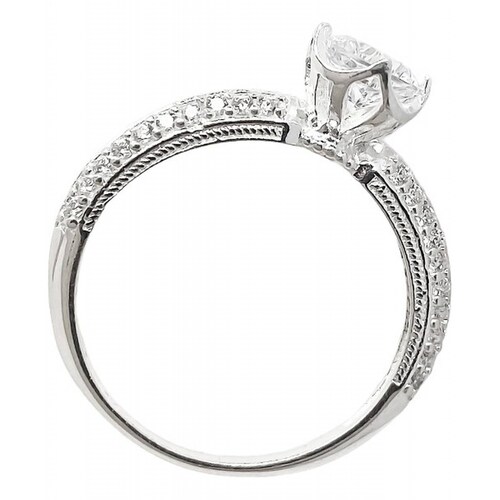 Anillo Compromiso Promesa Boda Corona Deslumbrante Plata 925 6.5 Blanco