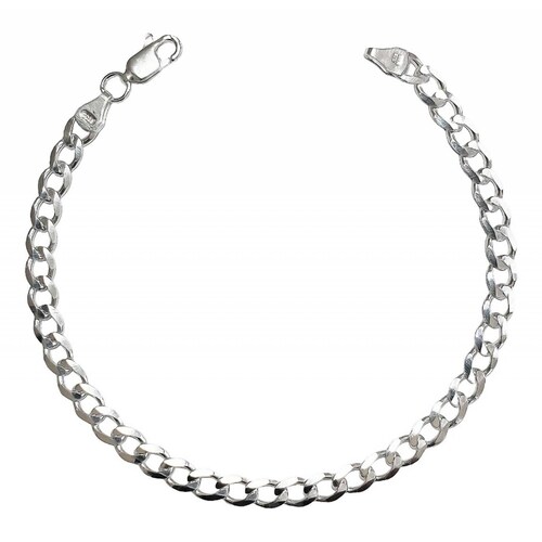 Pulsera Hombre Dama Cubana Abierta Barbada Plata 925 5 Mm Largo/Ancho: 20 cm x 5 mm 7 cm - 20 cm Plateado