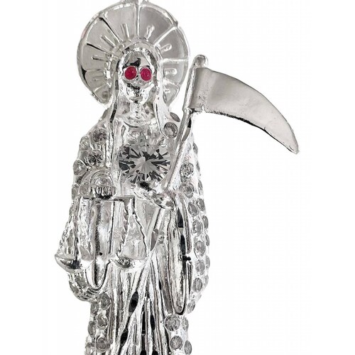 Dije Medalla Gigante Santa Muerte Con Zirconias En Plata 925 Alto/Ancho: 9 cm x 3.8 cm Blanco