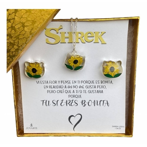 Shrek Aretes Collar Girasol Promesa Regalo Amor Plata 925 Alto/Ancho: 1 a 3 cm x 1 a 3 cm H Kitty
