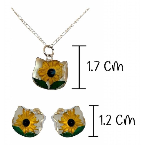 Shrek Aretes Collar Girasol Promesa Regalo Amor Plata 925 Alto/Ancho: 1 a 3 cm x 1 a 3 cm H Kitty