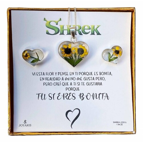 Shrek Aretes Collar Girasol Promesa Regalo Amor Plata 925 Alto/Ancho: 1 a 3 cm x 1 a 3 cm Corazón grande dos girasoles