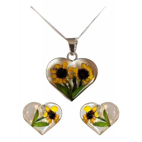Shrek Aretes Collar Girasol Promesa Regalo Amor Plata 925 Alto/Ancho: 1 a 3 cm x 1 a 3 cm Corazón grande dos girasoles
