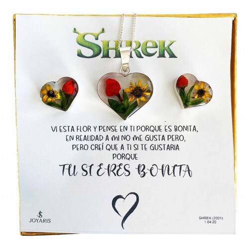 Shrek Aretes Collar Girasol Promesa Regalo Amor Plata 925 Alto/Ancho: 1 a 3 cm x 1 a 3 cm Girasol flor roja