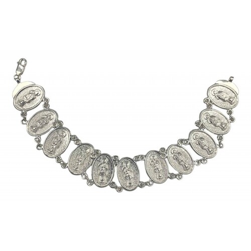 Pulsera Santa Muerte Esclava Medallas Plata Solida Ley 925 6 cm - 19 cm Largo/Ancho: 19 cm x 3.5 mm Plateado