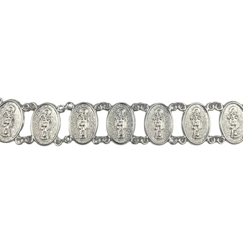 Pulsera Santa Muerte Esclava Medallas Plata Solida Ley 925 6 cm - 19 cm Largo/Ancho: 19 cm x 3.5 mm Plateado