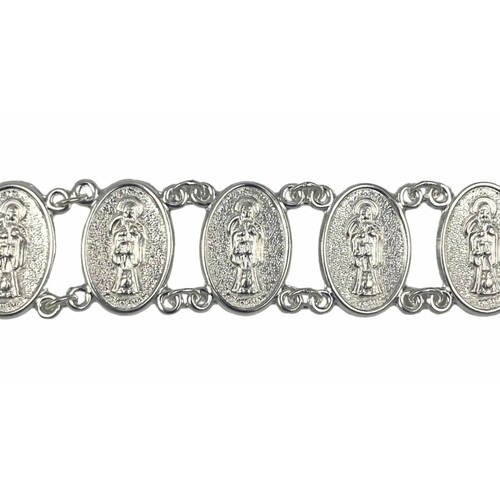 Pulsera Santa Muerte Esclava Medallas Plata Solida Ley 925 6 cm - 19 cm Largo/Ancho: 19 cm x 3.5 mm Plateado