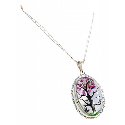 Juego Kit Arbol De La Vida Natural Encapsulado Plata 925 Ovalo morado Alto/Ancho:3.2 cm x 2 cm