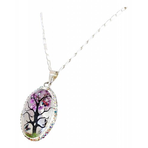 Juego Kit Arbol De La Vida Natural Encapsulado Plata 925 Ovalo morado Alto/Ancho:3.2 cm x 2 cm