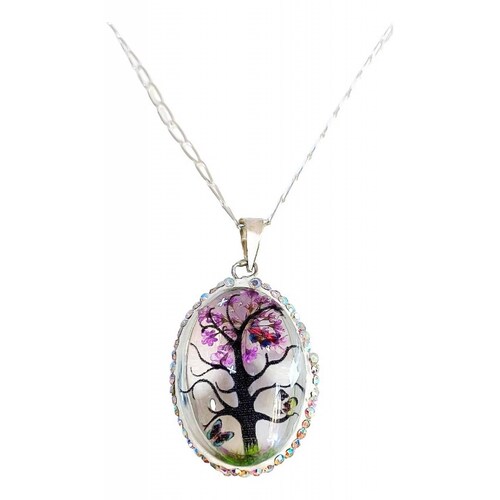 Juego Kit Arbol De La Vida Natural Encapsulado Plata 925 Ovalo morado Alto/Ancho:3.2 cm x 2 cm