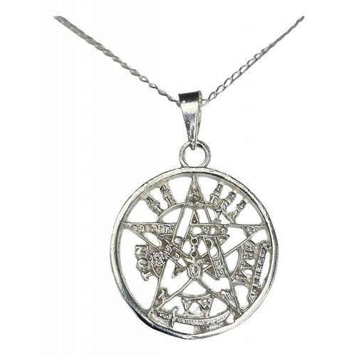 Dije Tetragramaton Plata 925 Medalla Pentagrama + Cadena 925 Blanco Alto/Ancho: 3.9 cm x 2.7 cm