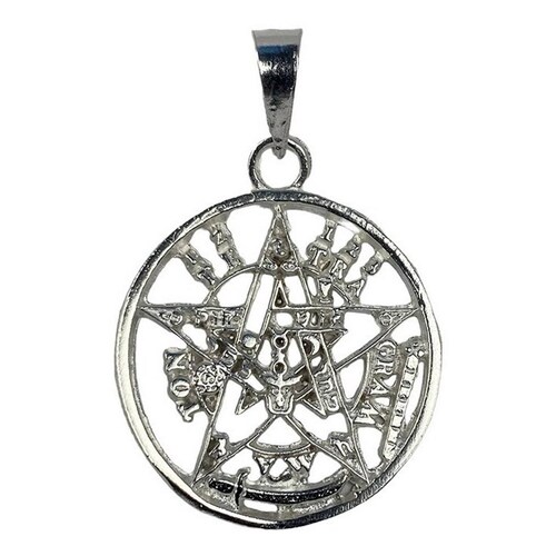 Dije Tetragramaton Plata 925 Medalla Pentagrama + Cadena 925 Blanco Alto/Ancho: 3.9 cm x 2.7 cm