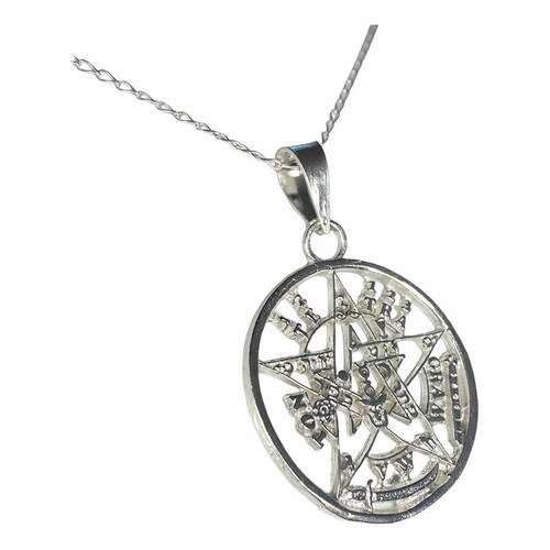 Dije Tetragramaton Plata 925 Medalla Pentagrama + Cadena 925 Blanco Alto/Ancho: 3.9 cm x 2.7 cm