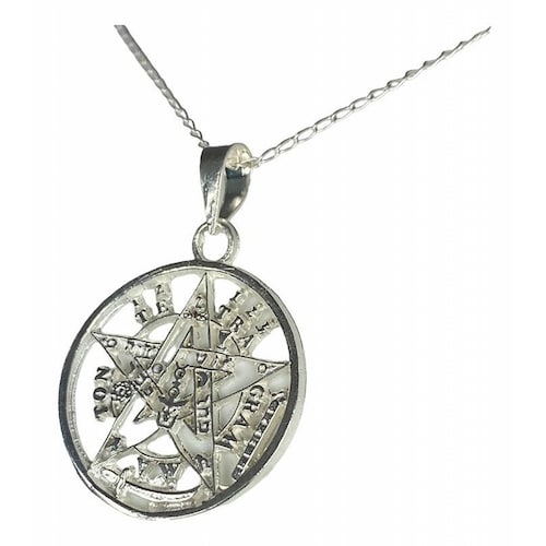 Dije Tetragramaton Plata 925 Medalla Pentagrama + Cadena 925 Blanco Alto/Ancho: 3.9 cm x 2.7 cm