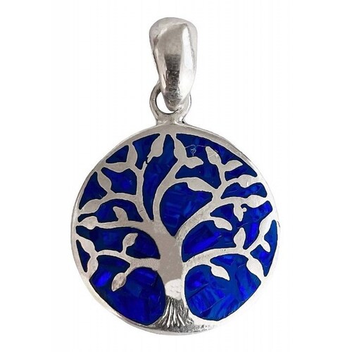 Dije Árbol De La Vida Con Piedra Natural Plata Solida 925 Azul Alto/Ancho: 2.8 cm x 1.8 cm