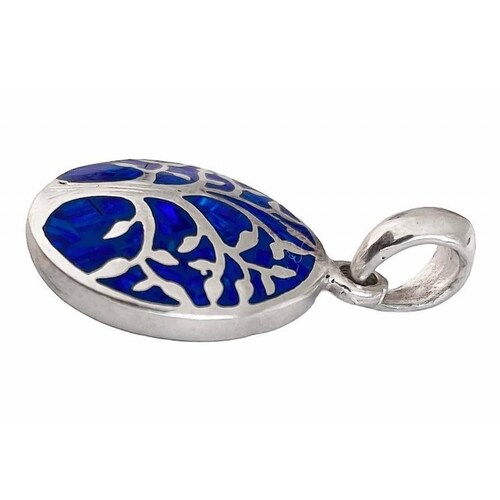 Dije Árbol De La Vida Con Piedra Natural Plata Solida 925 Azul Alto/Ancho: 2.8 cm x 1.8 cm