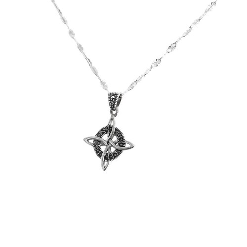 Collar Granito Cafe Nudo De Bruja Hecho en Tailandia S925 2.8 cm x 2 cm Plateado Alto / Ancho 2.8 cm x 2 cm