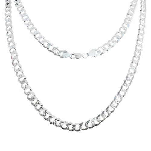Cadena Cubana Gruesa Diamantada Plata 925 Hombre 65cm X 7mm Plateado Largo / Ancho 65 cm x 7 mm 65 cm x 7 mm