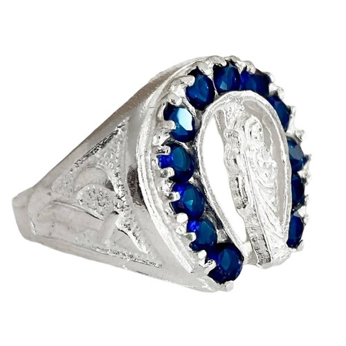 Anillo San Judas Tadeo Herradura Con Zirconias Plata Ley 925 Azul 8