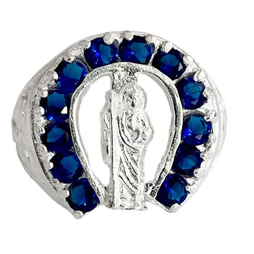 Anillo San Judas Tadeo Herradura Con Zirconias Plata Ley 925 Azul 8