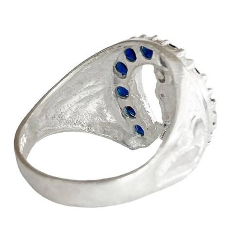 Anillo San Judas Tadeo Herradura Con Zirconias Plata Ley 925 Azul 8