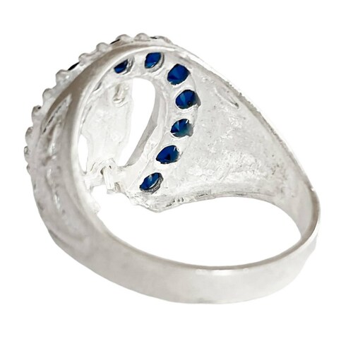 Anillo San Judas Tadeo Herradura Con Zirconias Plata Ley 925 Azul 8