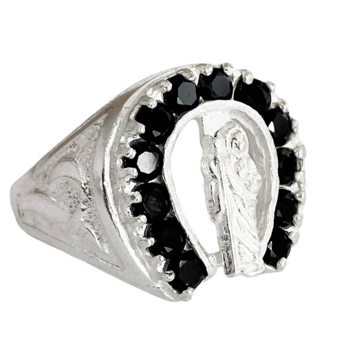 Anillo San Judas Tadeo Herradura Con Zirconias Plata Ley 925 Negro 10