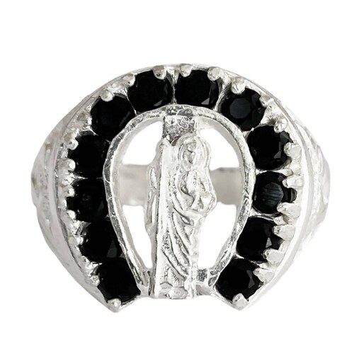 Anillo San Judas Tadeo Herradura Con Zirconias Plata Ley 925 Negro 10