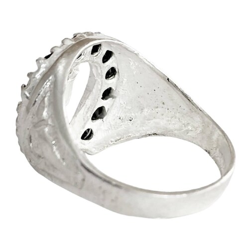 Anillo San Judas Tadeo Herradura Con Zirconias Plata Ley 925 Negro 10