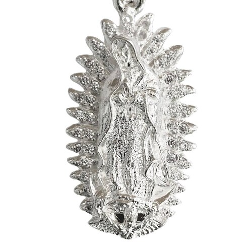 Dije Mediano Virgen De Guadalupe Zirconias Plata 925 Blanco Alto / Ancho 4.3 cm x 2 cm 4.3 cm x 2 cm