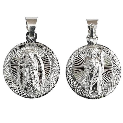 Medalla Doble Cara San Judas Virgen Guadalupe Plata Ley 925 Alto / Ancho 2.5 cm x 1.7 cm 2.5 cm x 1.7 cm Plateado