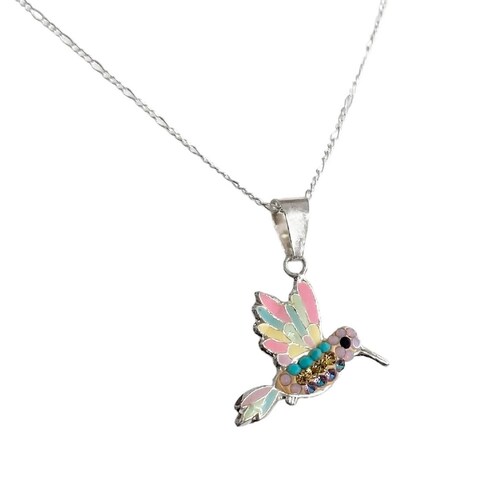 Juego Completo Artesanal Colibrí Con Piedras Plata Ley 925 Salmón Alto/Ancho: 2 cm x 1.5 cm