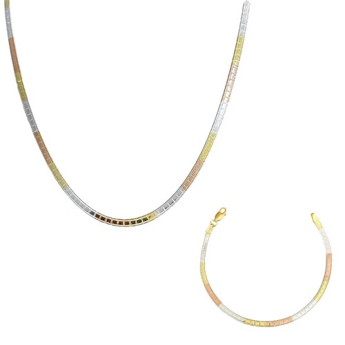 Cadena Y Brazalete Cola De Serpiente Tricolor Plata Ley 925 Cuadro cerrado Largo / Ancho 45 cm x 3 mm 45 cm x 3 mm
