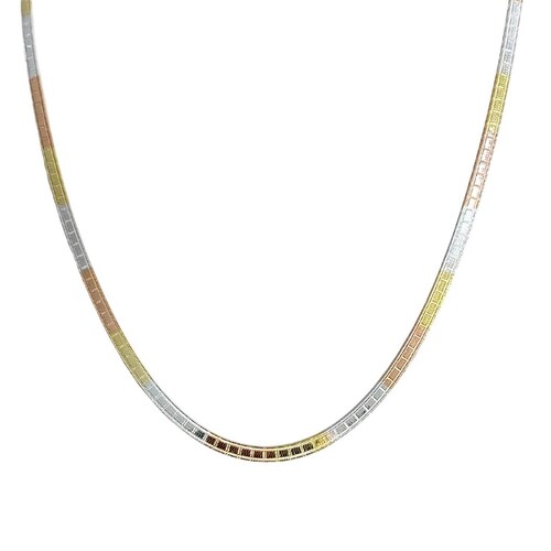 Cadena Y Brazalete Cola De Serpiente Tricolor Plata Ley 925 Cuadro cerrado Largo / Ancho 45 cm x 3 mm 45 cm x 3 mm