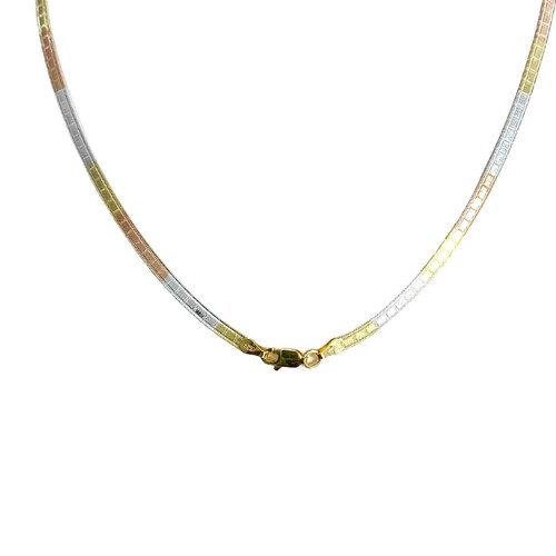 Cadena Y Brazalete Cola De Serpiente Tricolor Plata Ley 925 Cuadro cerrado Largo / Ancho 45 cm x 3 mm 45 cm x 3 mm