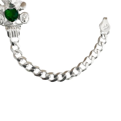 Pulsera Esclava Osito Zirconias Dama Mujer Regalo Plata 925 Verde Largo / Ancho 19 cm x 5 mm 19 cm x 5 mm