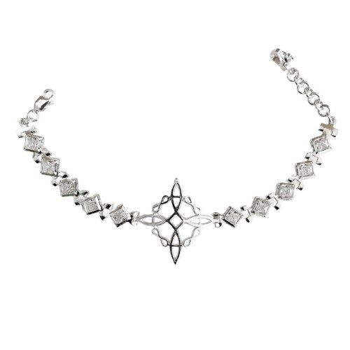 Pulsera Ajustable Nudo De Bruja Zirconias Grandes Plata 925 Blanco Largo / Ancho 19 cm x 8 mm 19 cm x 8 mm