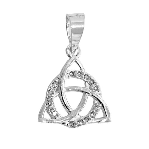 Dije Triqueta Celta Redondo Circulo Zirconias Plata Ley 925 Alto / Ancho 2.9 cm x 1.9 cm Blanco 2.9 cm x 1.9 cm
