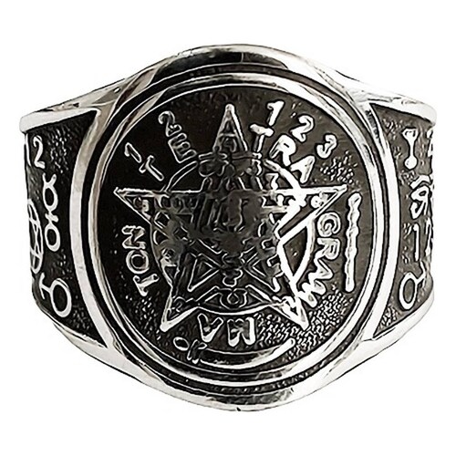Anillo Tetragramaton Pavonado Plata Solida Ley .925 8.5 Plateado