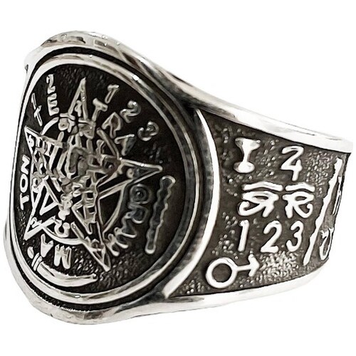 Anillo Tetragramaton Pavonado Plata Solida Ley .925 8.5 Plateado