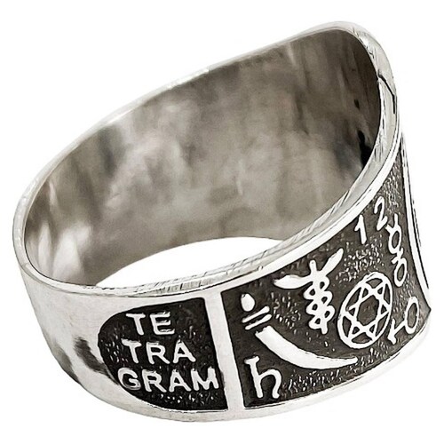 Anillo Tetragramaton Pavonado Plata Solida Ley .925 8.5 Plateado