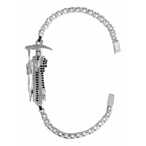 Pulsera Santa Muerte Esclava Zirconias Plata Solida Ley S925 Blanco Largo/Ancho: 16.5 cm x 4 mm 6 cm - 16.5 cm