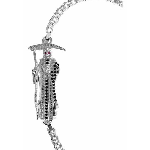 Pulsera Santa Muerte Esclava Zirconias Plata Solida Ley S925 Blanco Largo/Ancho: 16.5 cm x 4 mm 6 cm - 16.5 cm