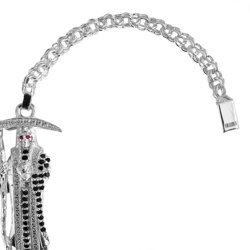 Pulsera Santa Muerte Esclava Zirconias Plata Solida Ley S925 Blanco Largo/Ancho: 16.5 cm x 4 mm 6 cm - 16.5 cm