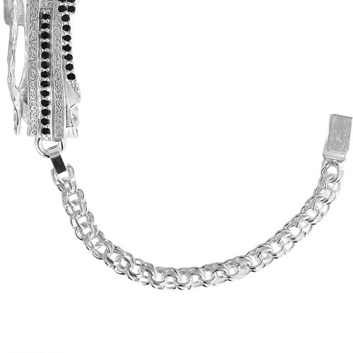 Pulsera Santa Muerte Esclava Zirconias Plata Solida Ley S925 Blanco Largo/Ancho: 16.5 cm x 4 mm 6 cm - 16.5 cm