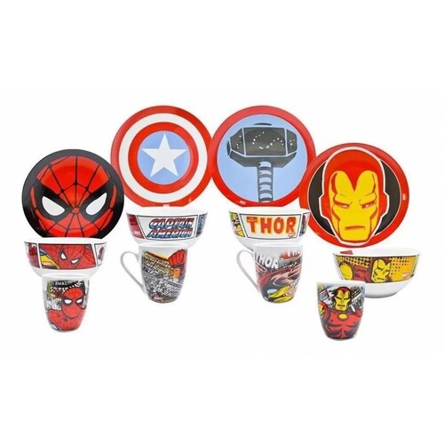 Vajilla Súper Héroes Marvel Porcelana Colección 12 Piezas