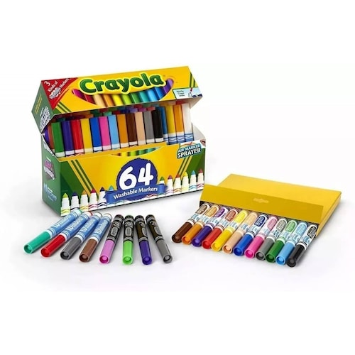 Plumones Crayola 64 Piezas Punta Gruesa Lavables Gel Ventana